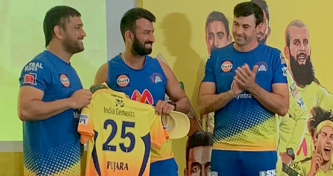 Cheteshwar Pujara, MS Dhoni, CSK Jersey