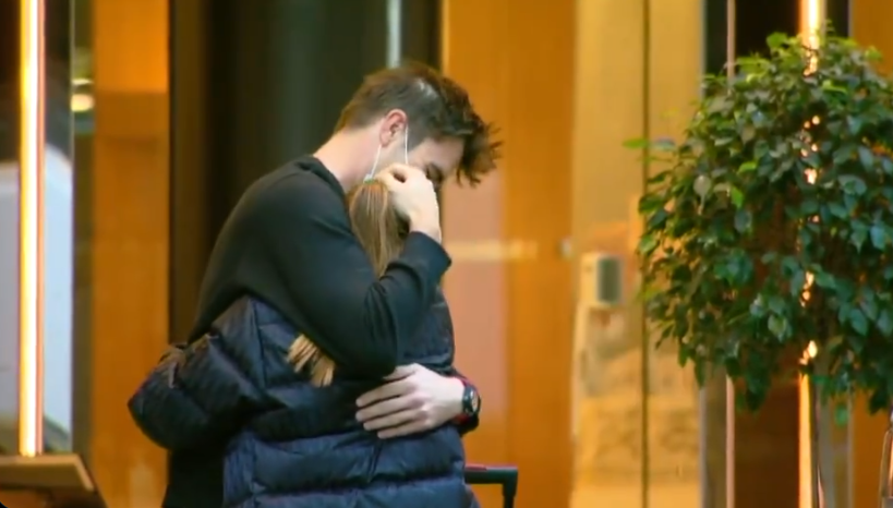 Pat Cummins hugs fiance Becky Boston (Photo-Screengrab)