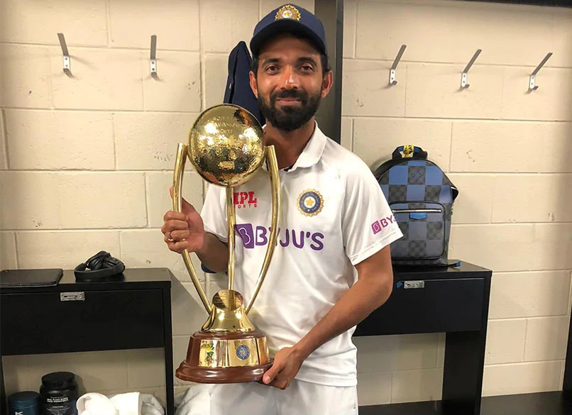 Ajinkya Rahane with the Border-Gavaskar Trophy (Photo- Twitter)