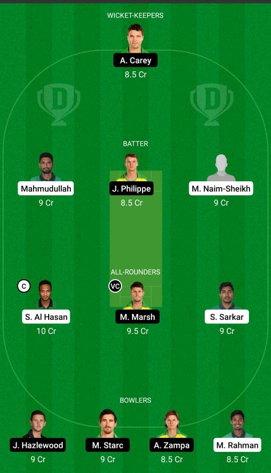Bangladesh vs Australia Dream11 Prediction Fantasy Cricket Tips Dream11 Team
