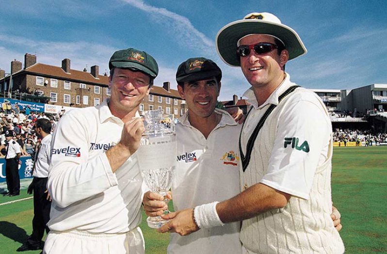 Justin Langer with Waugh brothers.