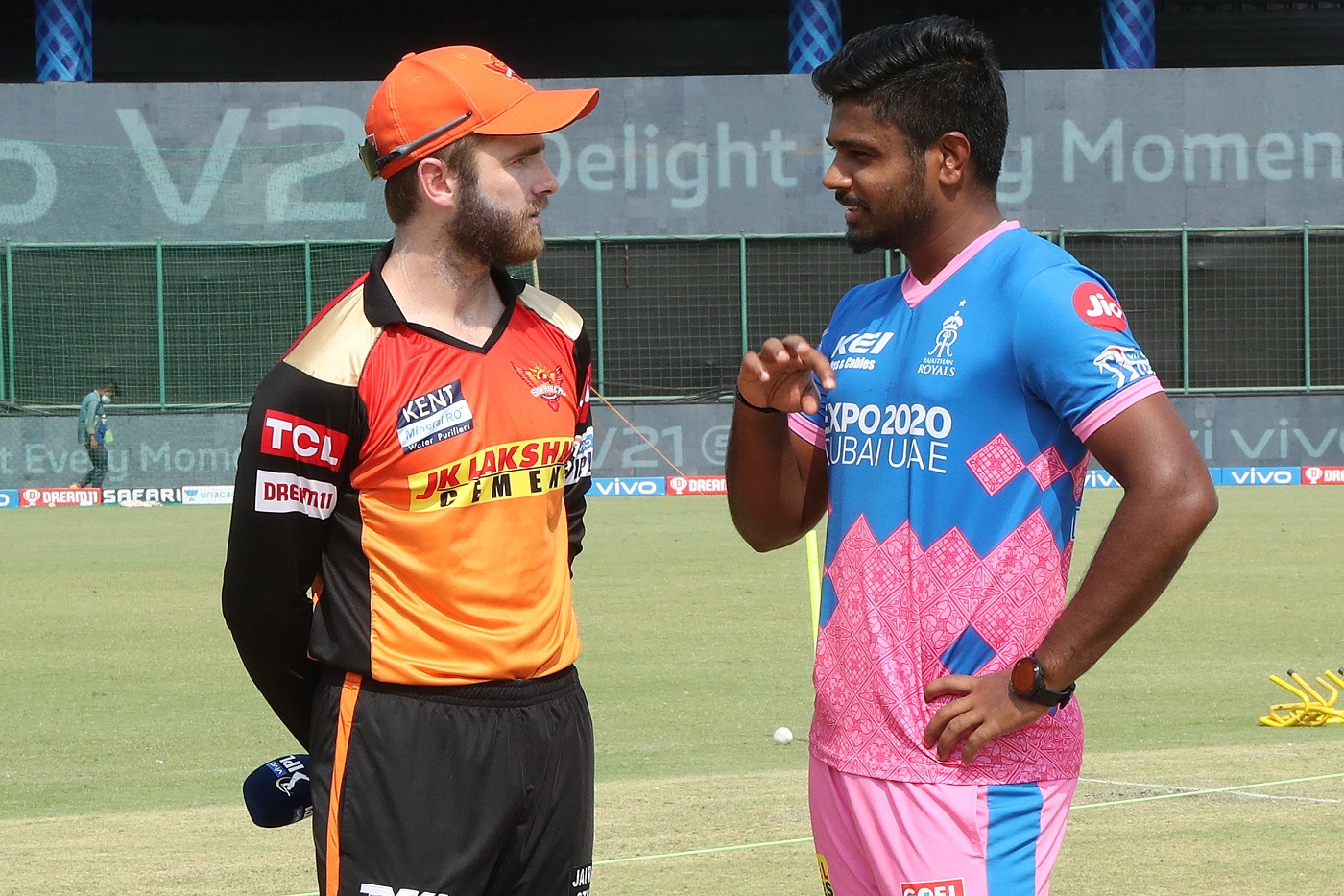 Kane Williamson of Sunrisers Hyderabad and Sanju Samson Captain of Rajasthan Royals