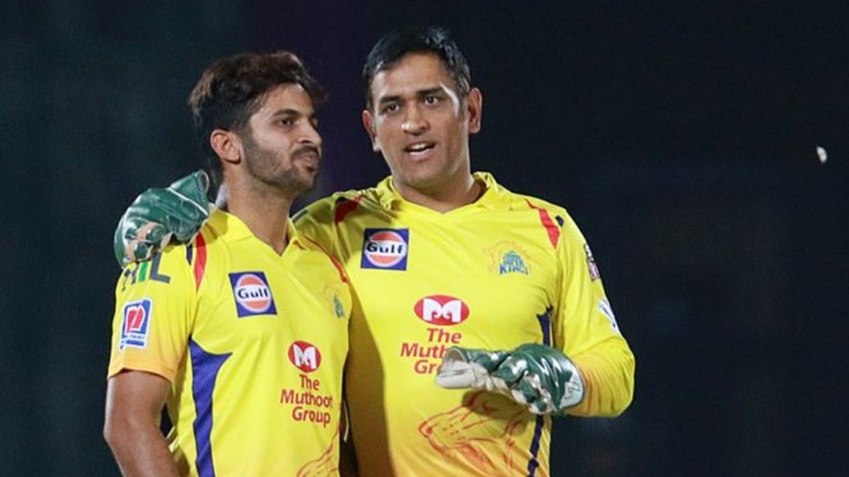 Shardul Thakur with MS Dhoni for Chennai Super Kings in the IPL. Photo- CSK Twitter