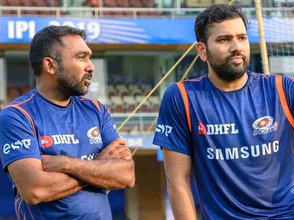 Mahela Jayawardene and Rohit Sharma for MI. Photo- MI Twitter