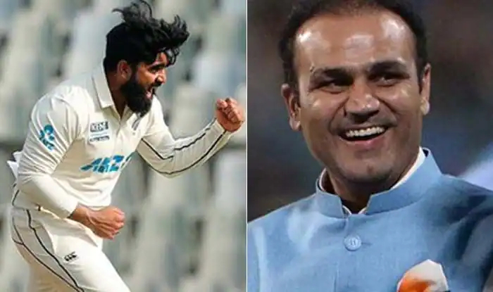Ajaz Patel and Virender Sehwag. (Photo- Twitter)