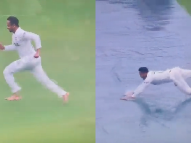 Watch - Shakib Al Hasan Enjoys Himself In Rain, Dives Over Wet Covers After Stumps Called On Day 2 In Dhaka Test vs Pakistan