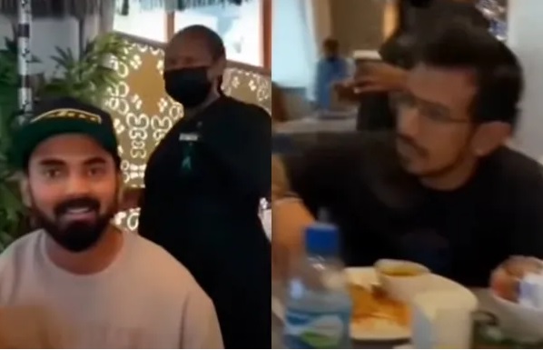 KL Rahul and Yuzvendra Chahal banter with Shardul Thakur. Photo- Screengrab