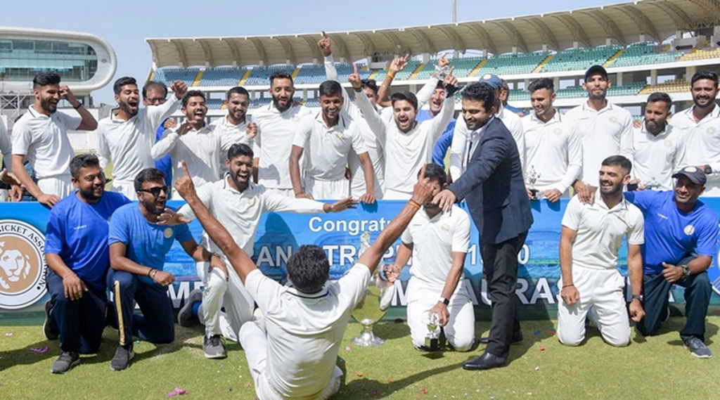 Saurashtra team celebrate their Ranji Trophy win