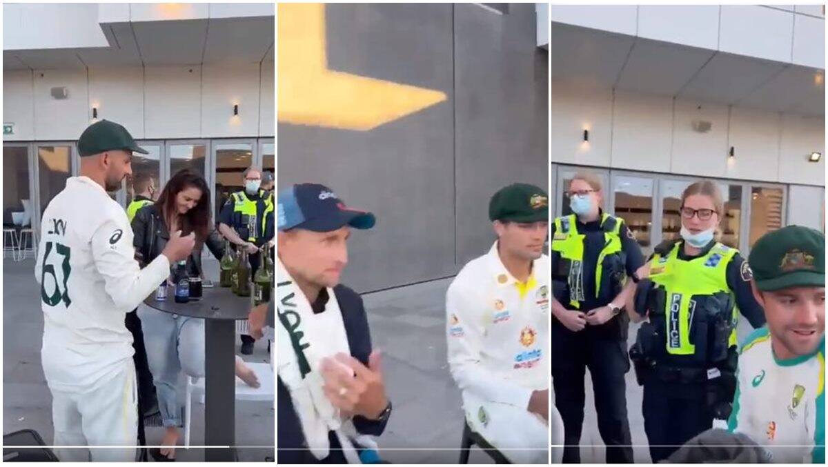 Joe Root seen with Australian players enjoying booze. Photo- Twitter