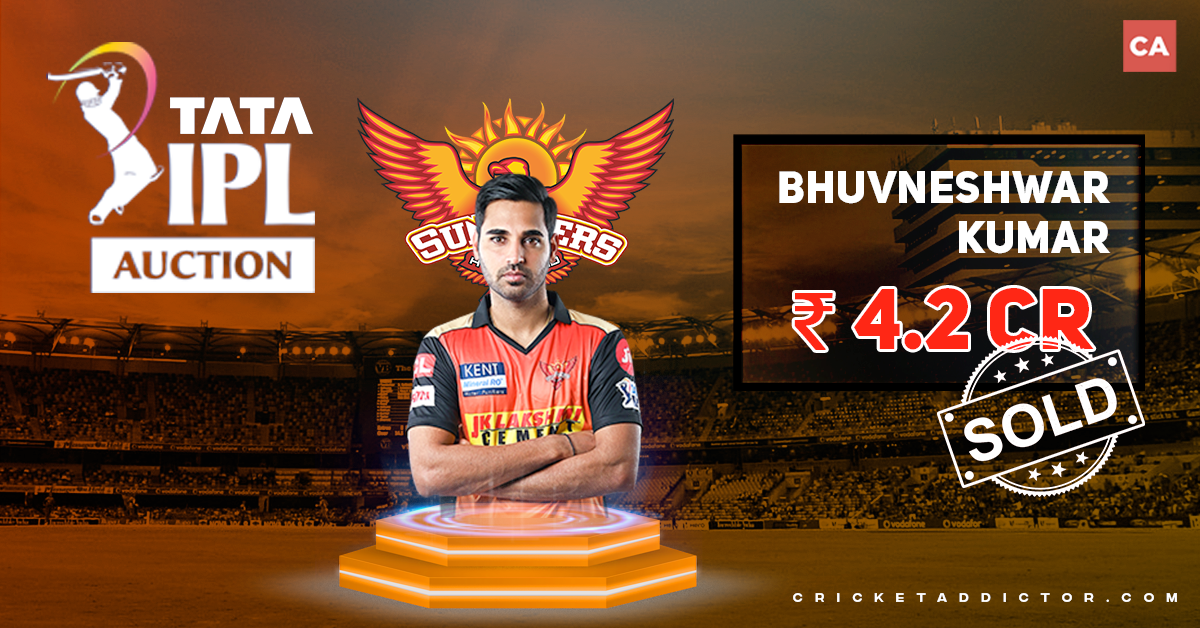 Bhuvneshwar Kumar Bought By Sunrisers Hyderabad For INR 4.20 Crores In IPL 2022 Mega Auction