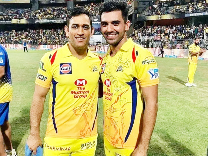 MS Dhoni and Deepak Chahar. Photo- CSK