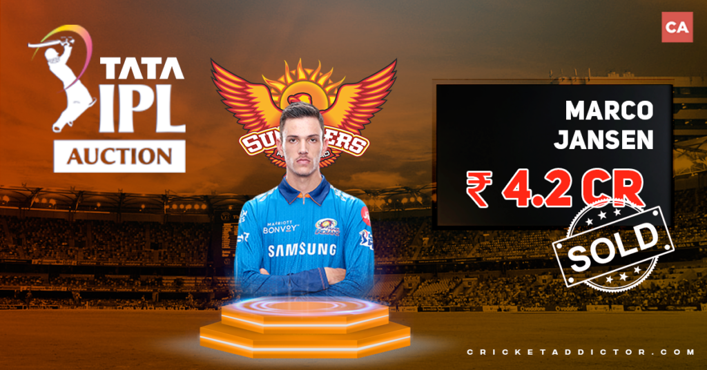 Marco Jansen Bought By Sunrisers Hyderabad (SRH) For INR 4.20 Crores In IPL 2022 Mega Auction