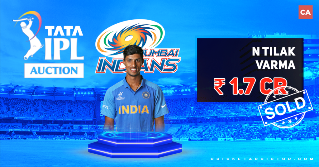 N Tilak Varma Bought By Mumbai Indians For INR 1.7 Crore In IPL 2022 Mega Auction