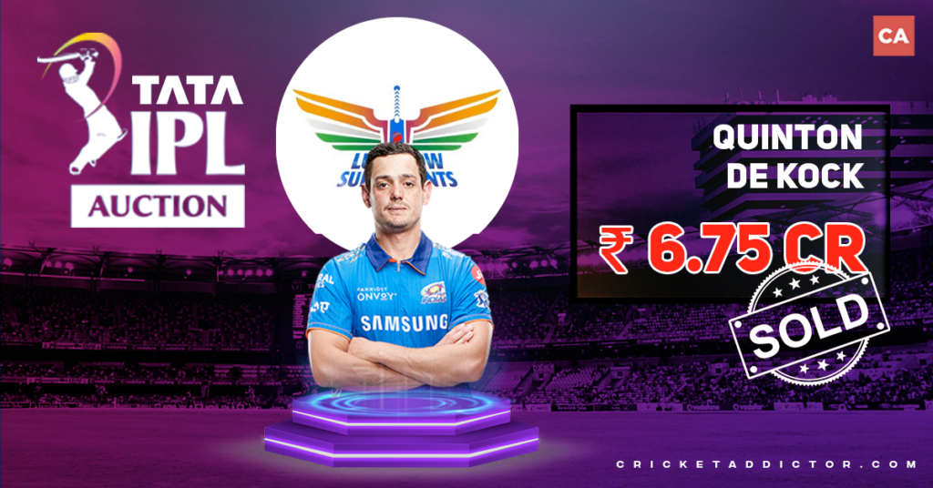 Quinton de Kock Bought By Lucknow Super Giants (LSG) For INR 6.75 Crores In IPL 2022 Mega Auction