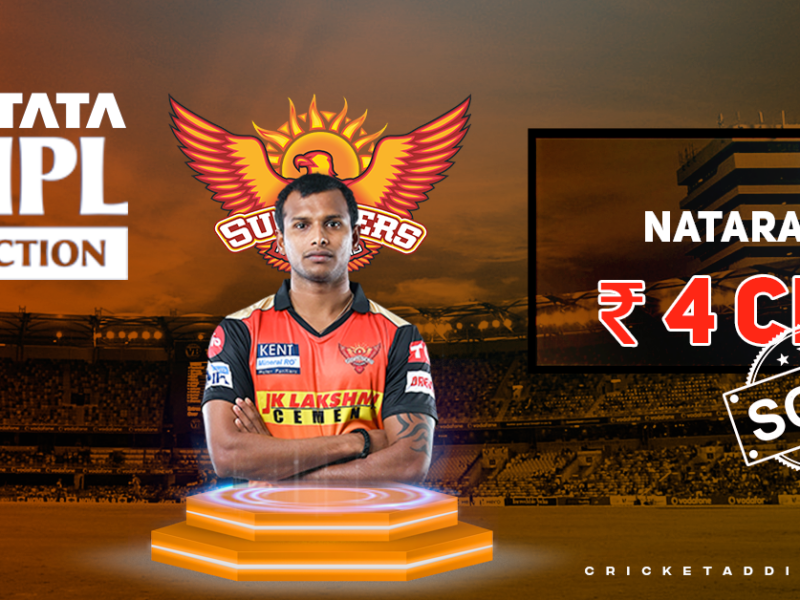 T Natarajan Bought By Sunrisers Hyderabad (SRH) For INR 4 Crores In IPL 2022 Mega Auction