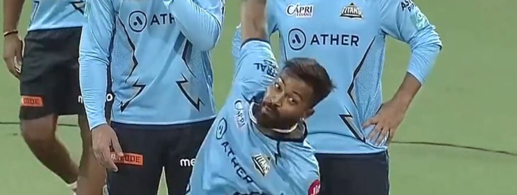 Hardik pandya copying Rashid Khan's action. Photo- Twitter