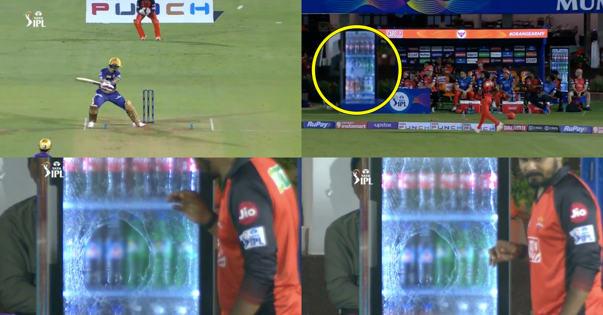 SRH vs KKR: Watch - Nitish Rana Breaks SRH Dugout's Refrigerator Glass With A Six