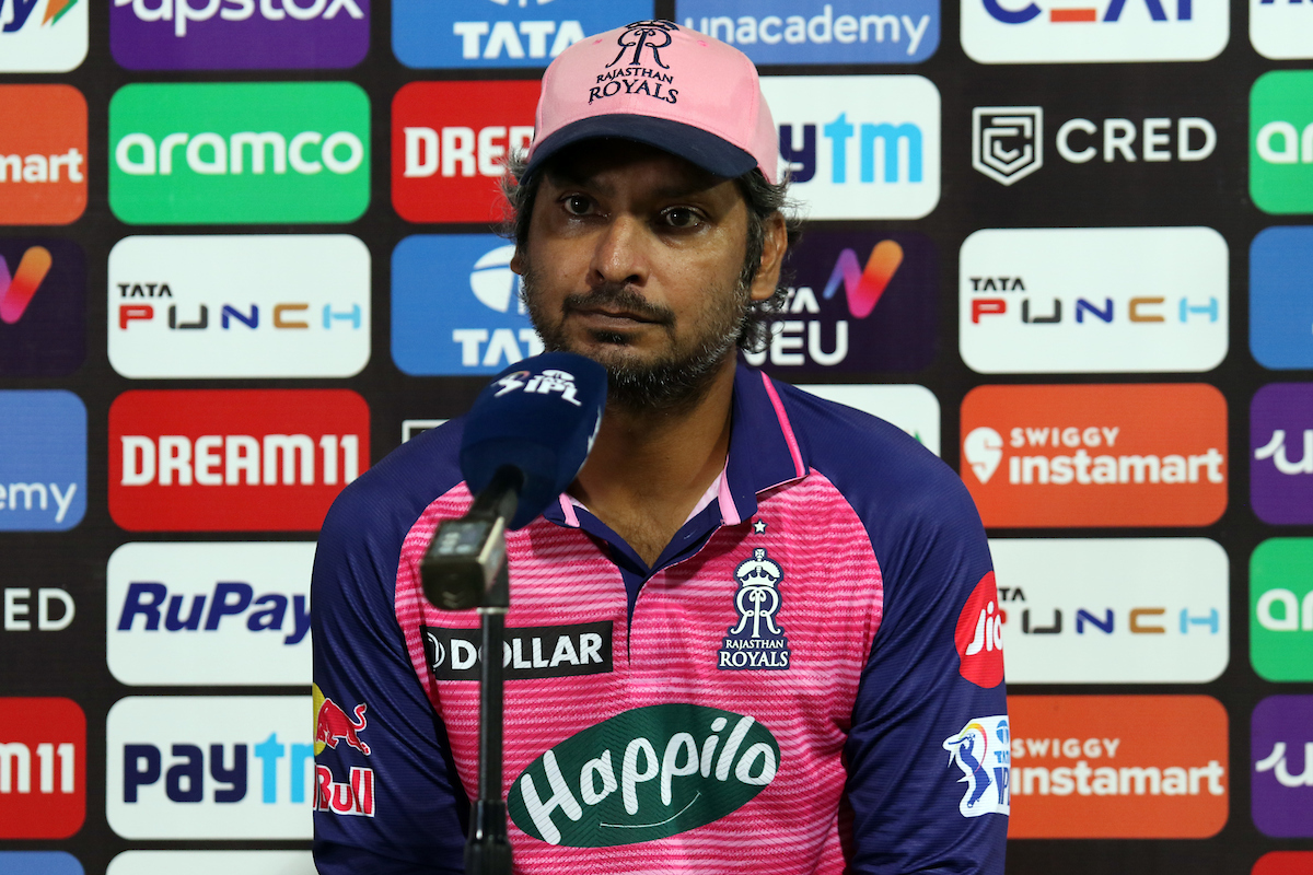 Kumar sangakkara director of RR at press conference during match 20 of the TATA Indian Premier League 2022 (IPL season 15) between the Rajasthan Royals and the Lucknow Super Giants held at the Wankhede stadium in Mumbai on the 10th April 2022 Photo by Rahul Goyal / Sportzpics for IPL