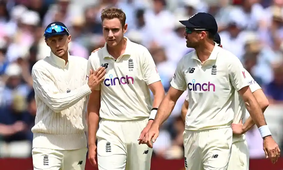 Joe Root. James Anderson and Stuart Broad (Image Credits: Twitter)