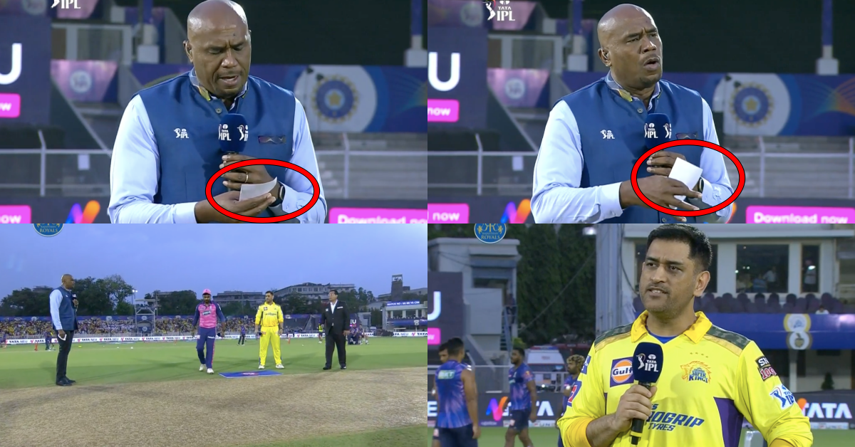 RR vs CSK: Watch - Ian Bishop Spotted With A Chit In His Hand At Toss To Ask MS Dhoni Questions At Toss