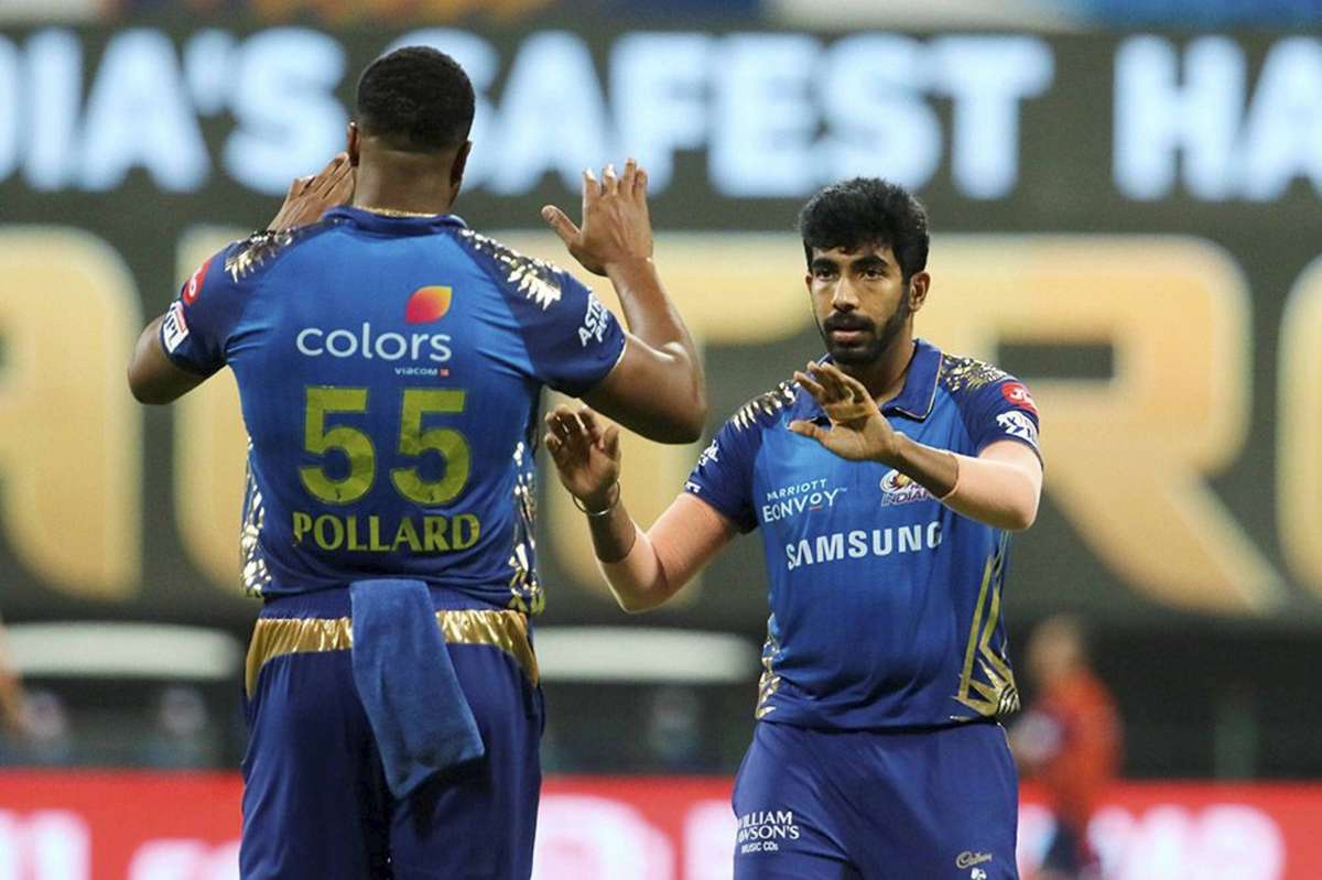 VIRENDER SEHWAG, Jasprit Bumrah and Kieron Pollard (Image Credits: IPL)