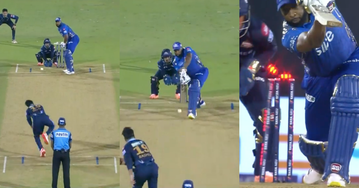 GT vs MI: Watch - Kieron Pollard's Struggles Against Leg-Spinners Continues As He Gets Castled By Rashid Khan