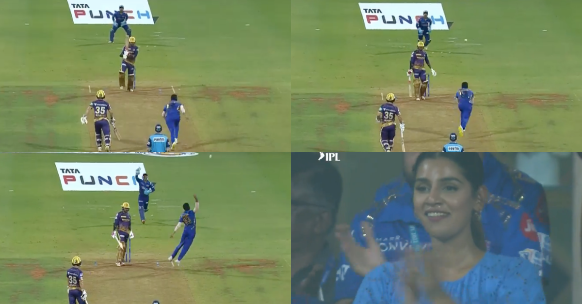 MI vs KKR: Watch - Jasprit Bumrah's Wife Sanjana Ganesan Celebrates From The Stands As He Completes A 5-fer vs KKR