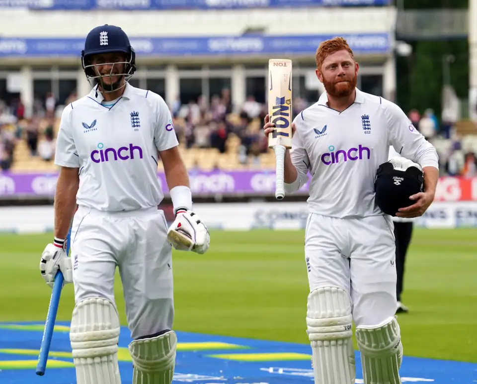 Joe Root and Jonny Bairstow after England's victory at 7 wicket
