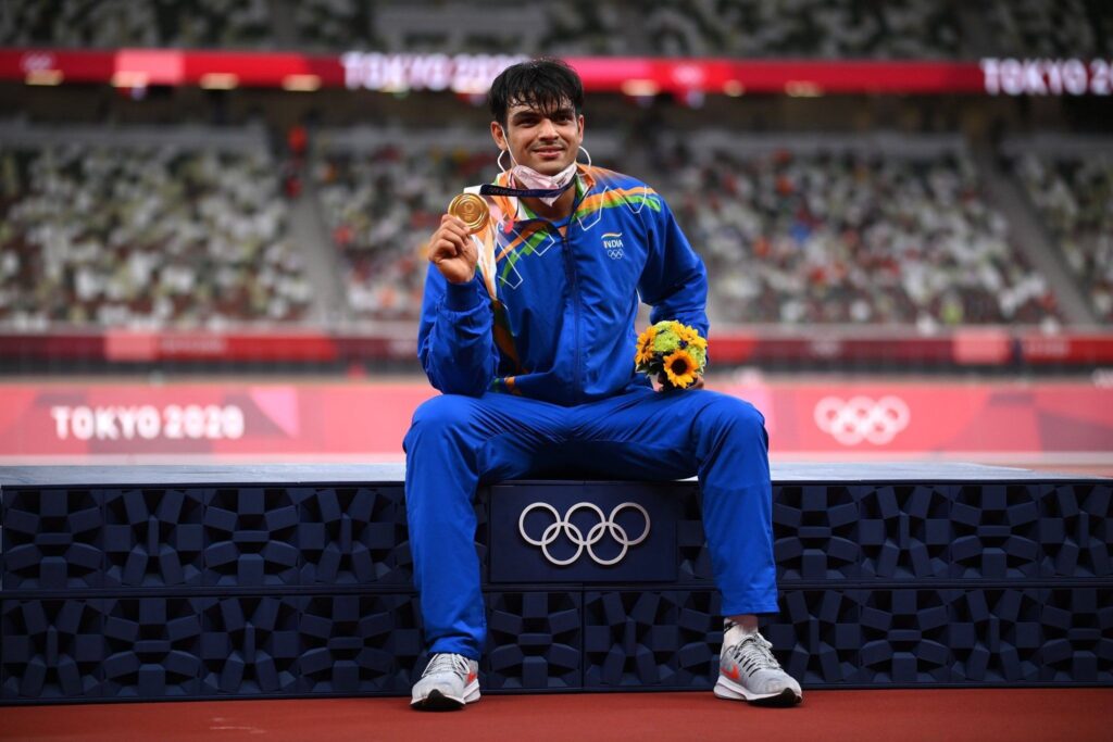 Tokyo-Olympics-Neeraj-Chopra-With-His-Gold-Medal. PC- Getty