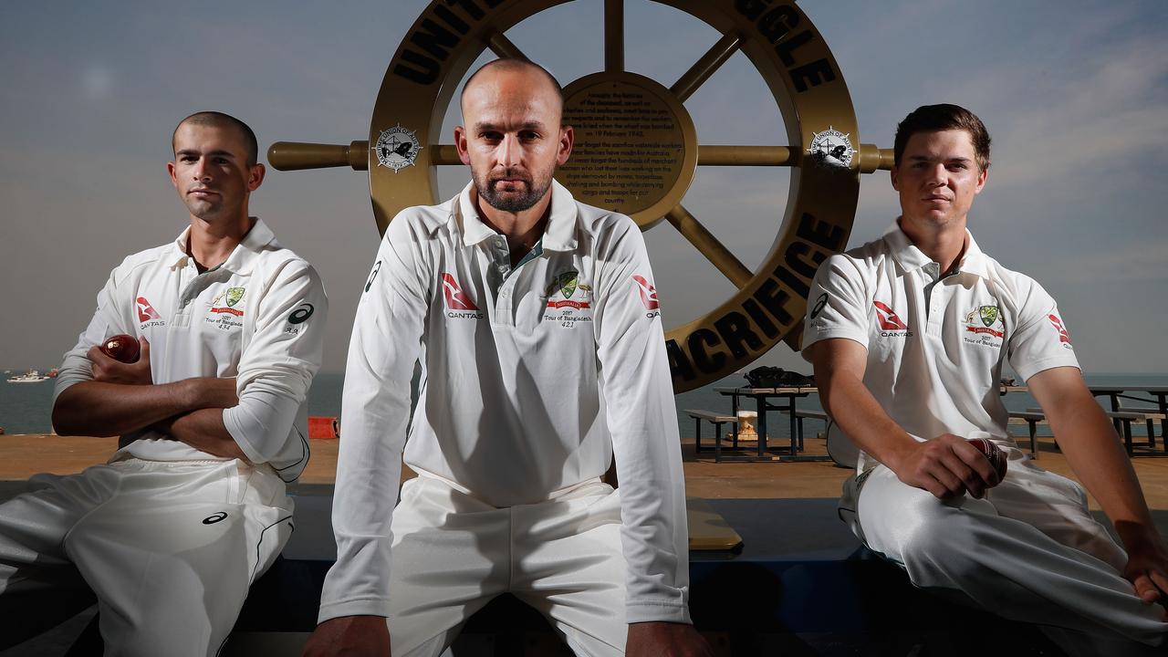 Ashton Agar, Nathan Lyon and Mitchell Swepson ( Image Credits: Twitter)