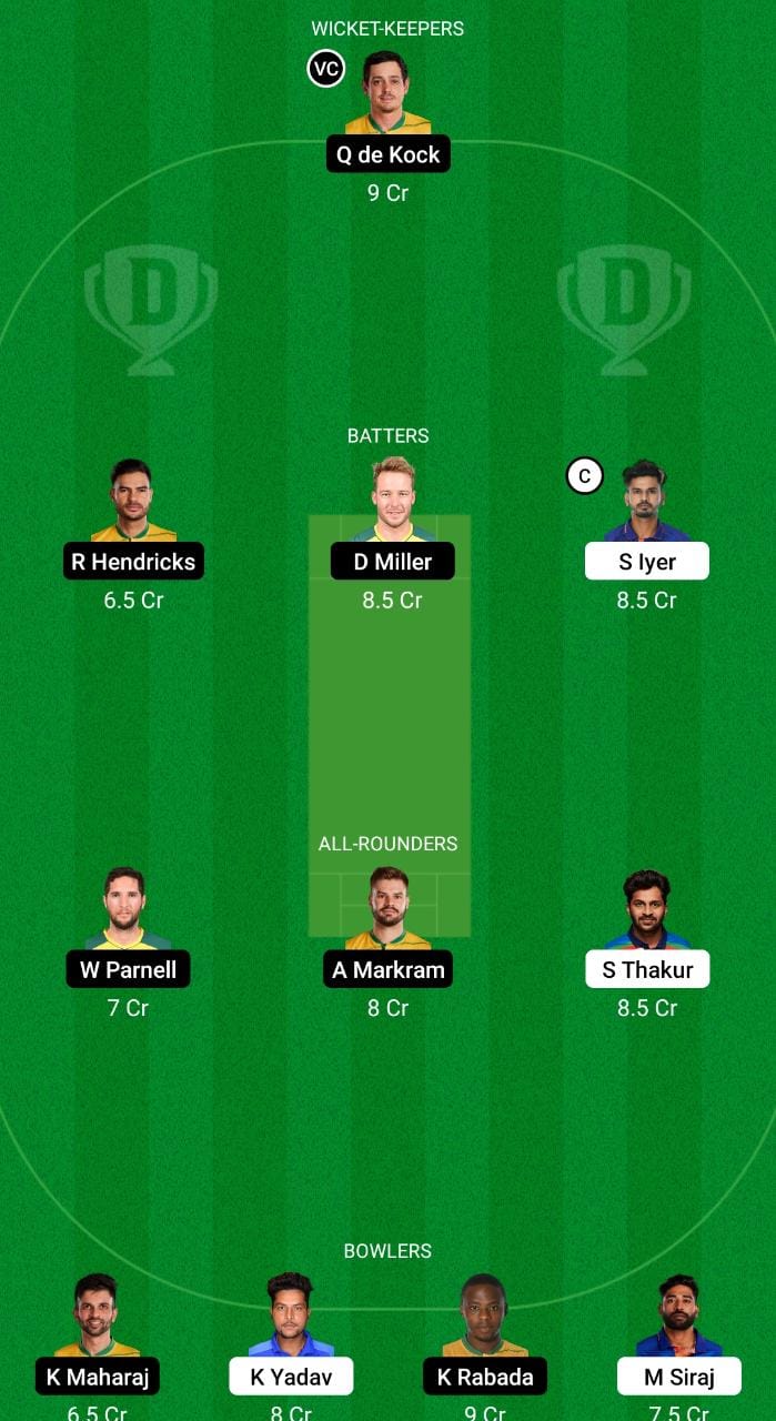 Today Match Team IND Vs SA Dream11 Prediction, Fantasy Cricket Tips ...