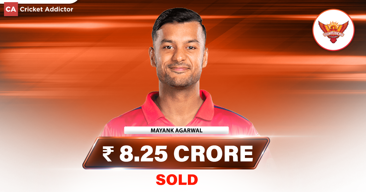 IPL Auction 2023: Mayank Agarwal bought by Sunrisers Hyderabad (SRH) for Rs 8.25 crore