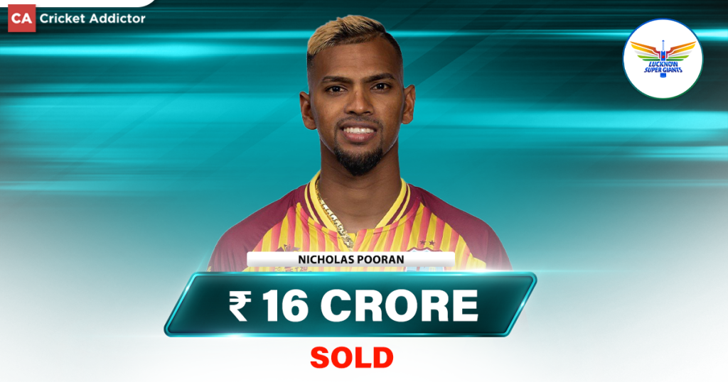 IPL Auction 2023- Nicholas Pooran Bought By Lucknow Super Giants (LSG) For 16 Crores