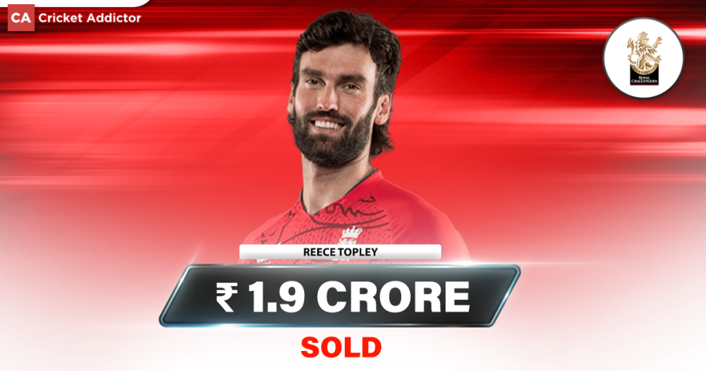 IPL Auction 2023- Reece Topley Bought By RCB For 1.9 Crores