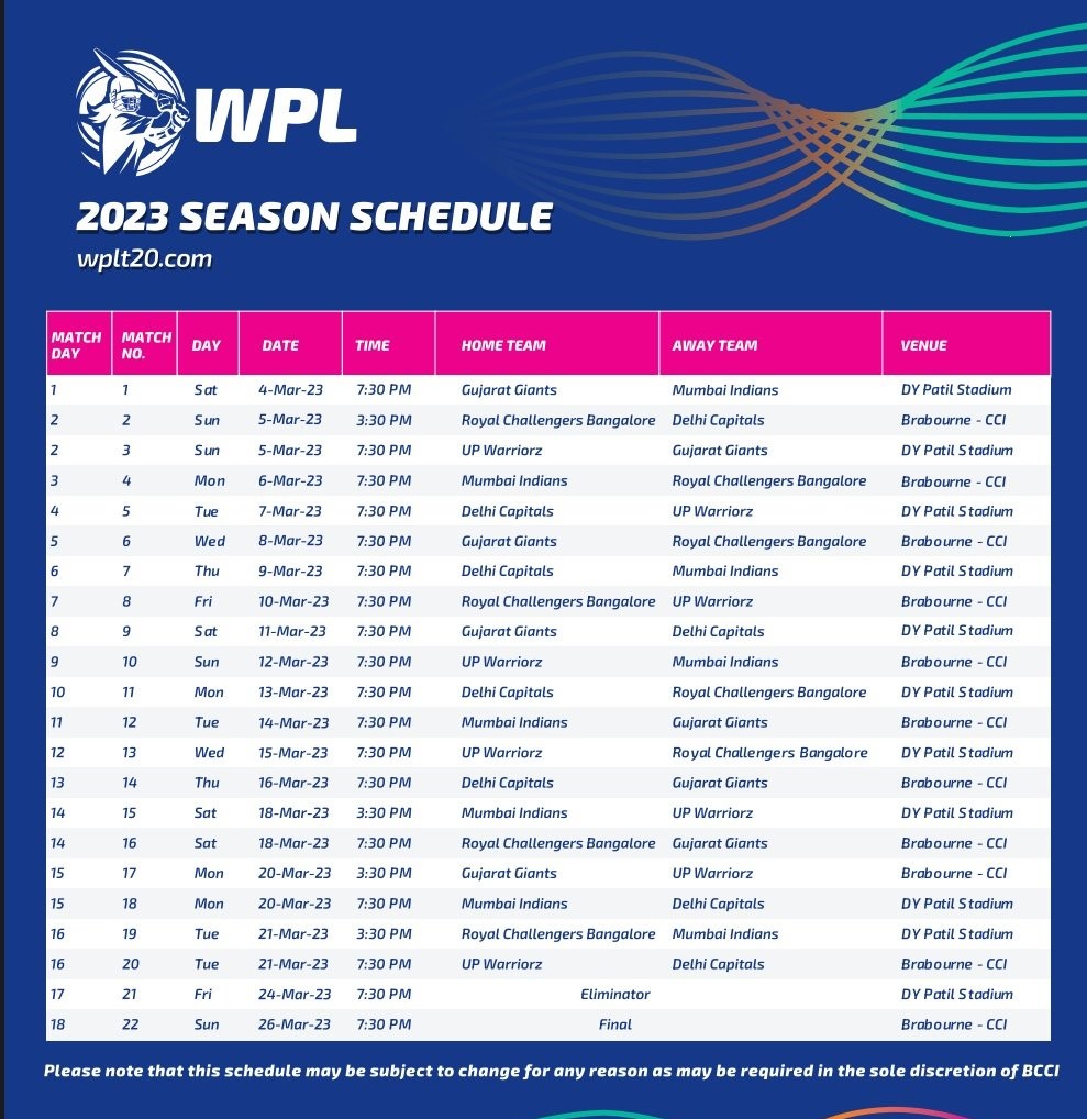 WPL Schedule
