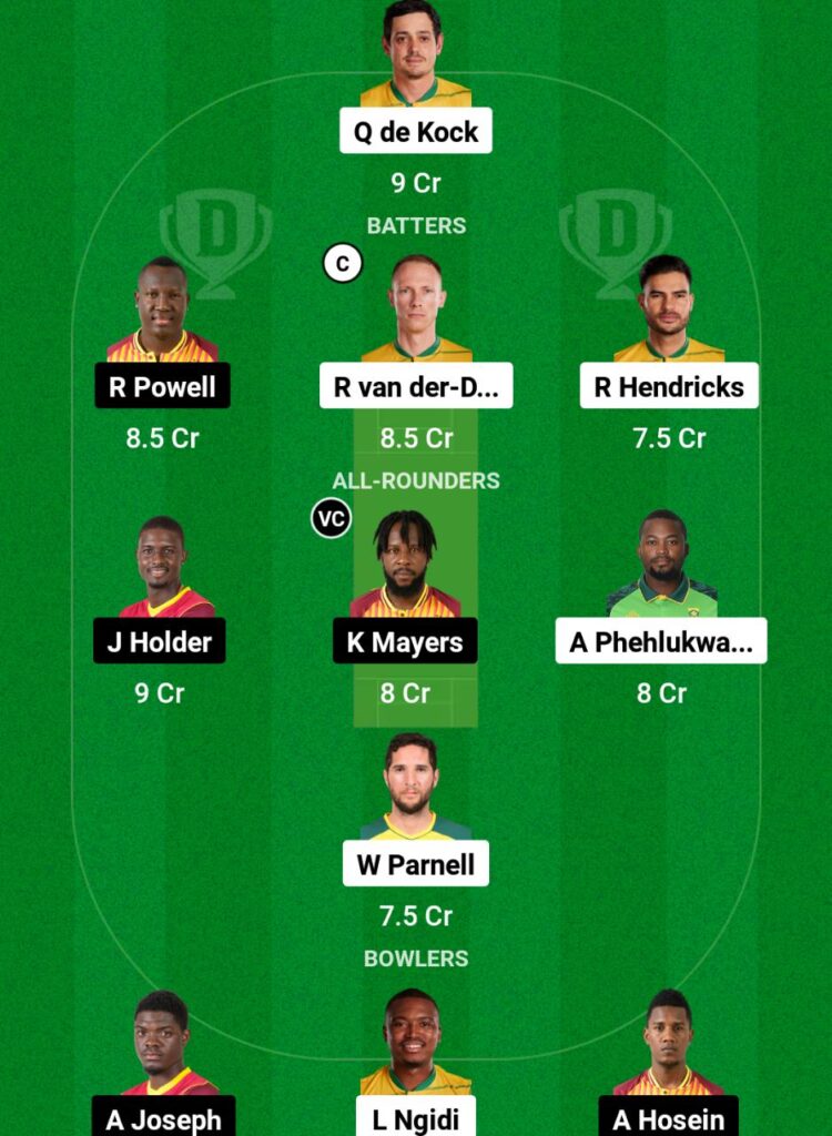 SA vs WI Dream11 Prediction Fantasy Cricket Tips Dream11 Team West Indies Tour of South Africa 