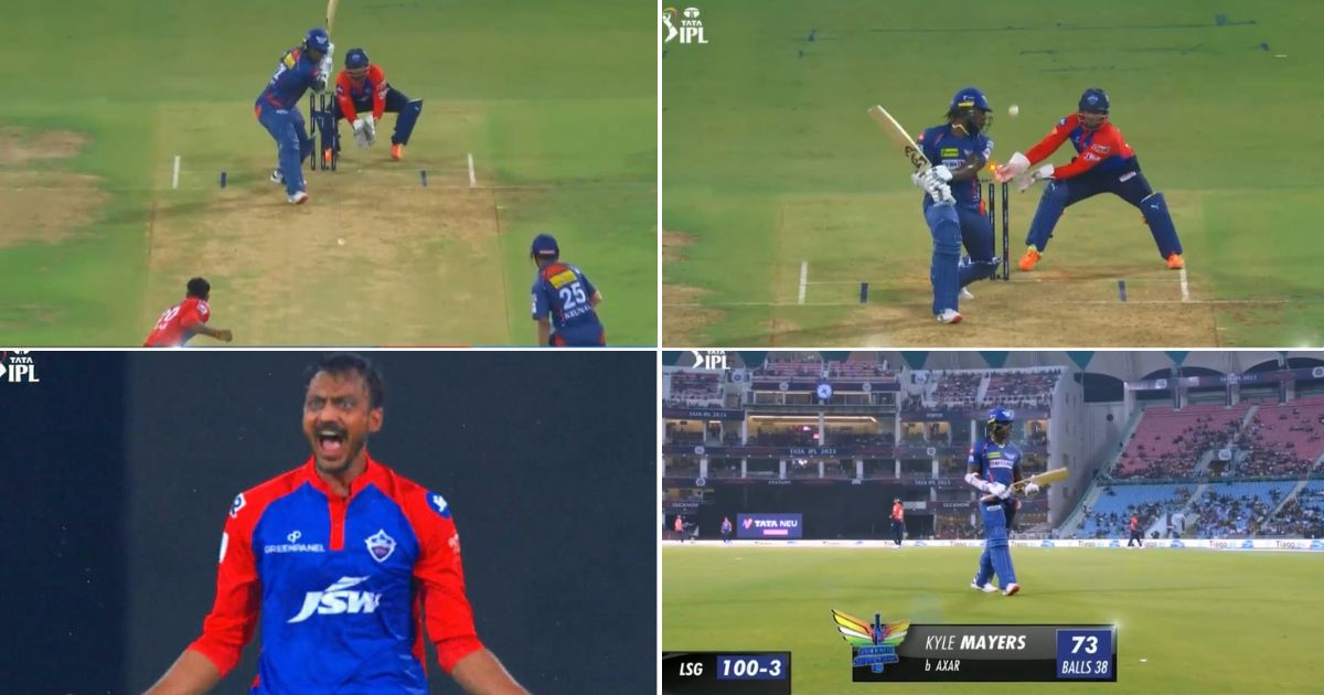 LSG vs DC: WATCH - Axar Patel Celebrates With A Wild Roar As The Bowler Cleans Up Kyle Mayers With A Ripper