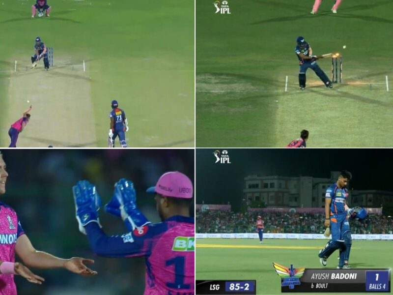 RR vs LSG: Watch - Ayush Badoni Tries To Scoop, Ends Up Hitting Trent Boult's Delivery On The Stumps