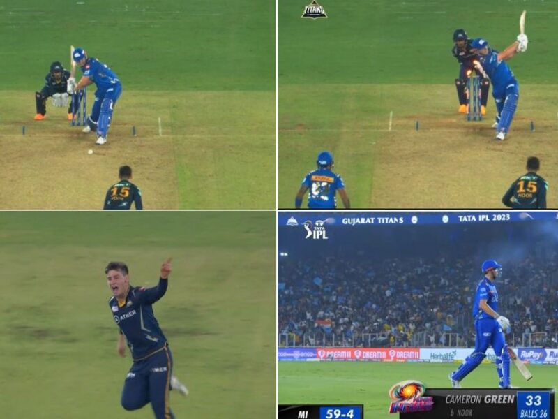 GT vs MI: WATCH - Noor Ahmad Rips Cameron Green Stumps Clean As Mumbai Indians En Route To A Horrible Collapse