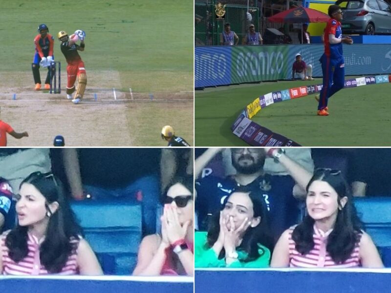 RCB vs DC: Watch – Anushka Sharma Gets Disappointed As Virat Kohli Gets Dismissed After Scoring 50 At Chinnaswamy