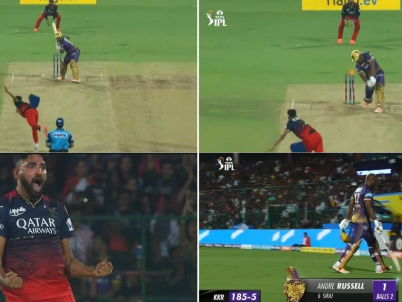 RCB vs KKR: WATCH - Mohammed Siraj Rips Opens Andre Russell's Stumps With A Perfect Yorker