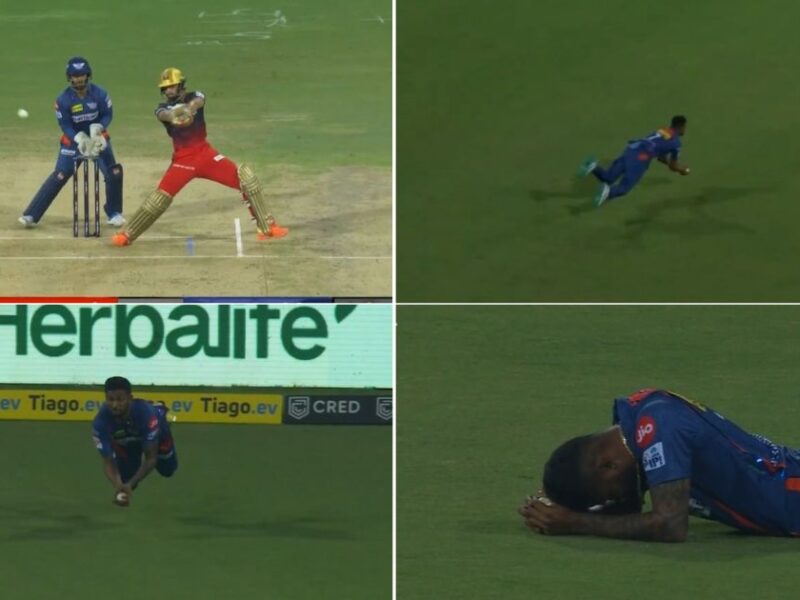 LSG vs RCB: Watch- Krishnappa Gowtham Takes A Superb Diving Catch After Initially Misjudging It To Get Rid Of Suyash Prabhudessai