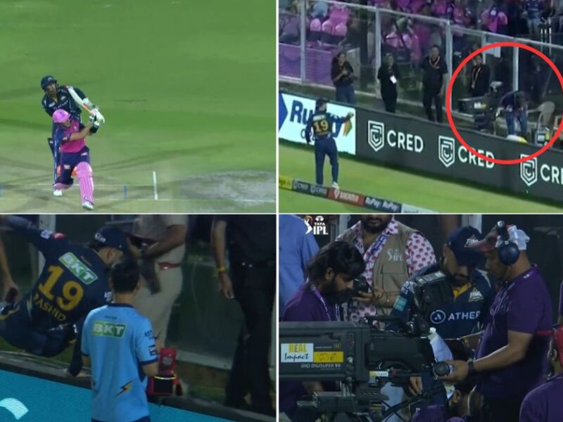 RR vs GT: Watch - Rashid Khan's Heartwarming Gesture For Cameraman After Latter Is Hit By A Trent Boult Six