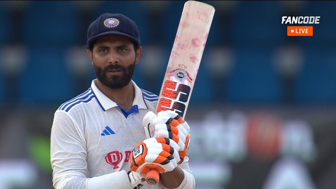 Ind Vs Wi Watch Ravindra Jadeja Brings Out Trademark Sword Celebration After Hitting Fifty In