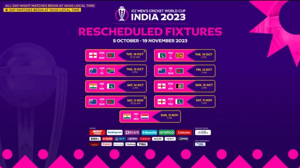 Icc World Cup 2023 Nine Matches Including India Pakistan Rescheduled 7520