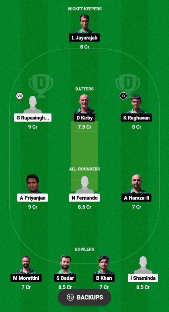 KEL vs RC Dream11 Prediction Fantasy Cricket Tips Dream11 Team ECS Rome T10