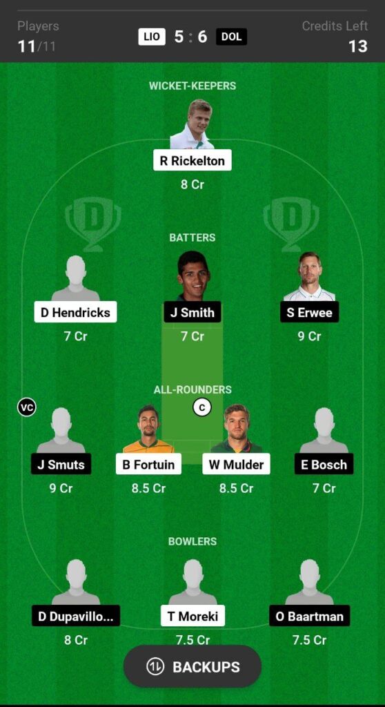 LIO vs DOL Dream11 Prediction Fantasy Cricket Tips Dream11 Team CSA Provincial OD Division 1