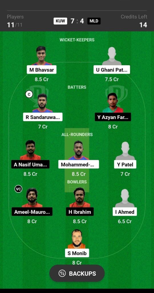 KUW vs MLD Dream11 Prediction Fantasy Cricket Tips Dream11 Team ICC Men's T20 World Cup Sub Regional Asia Qualifier A