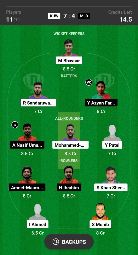 KUW vs MLD Dream11 Prediction Fantasy Cricket Tips Dream11 Team ICC Men's T20 World Cup Sub Regional Asia Qualifier A