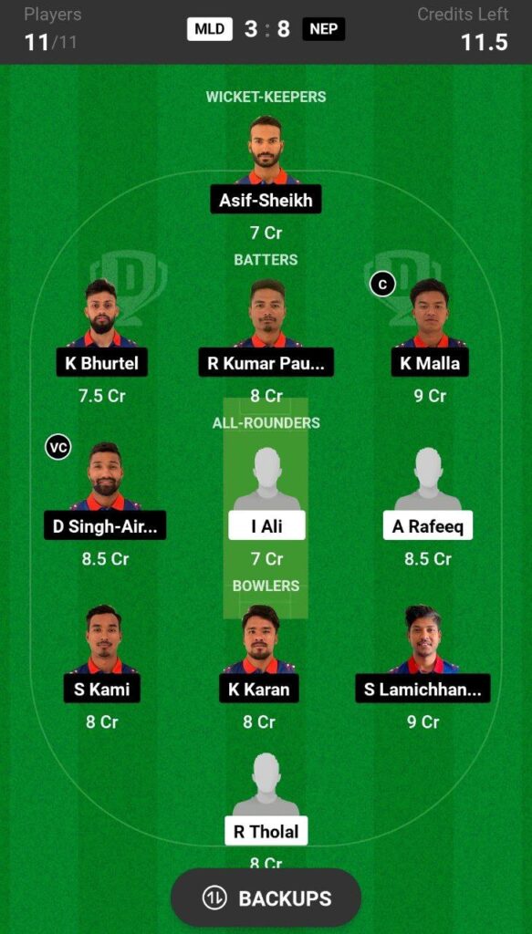 MLD vs NEP Dream11 Prediction Today Match 7 Asian Games 2023